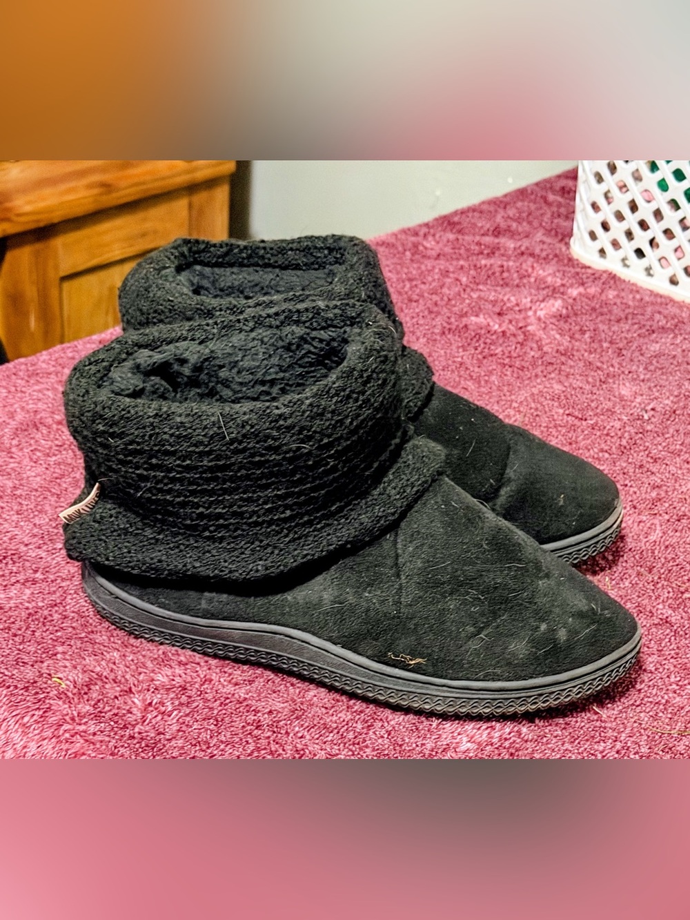 Cozy Black Suede Bootie Slippers